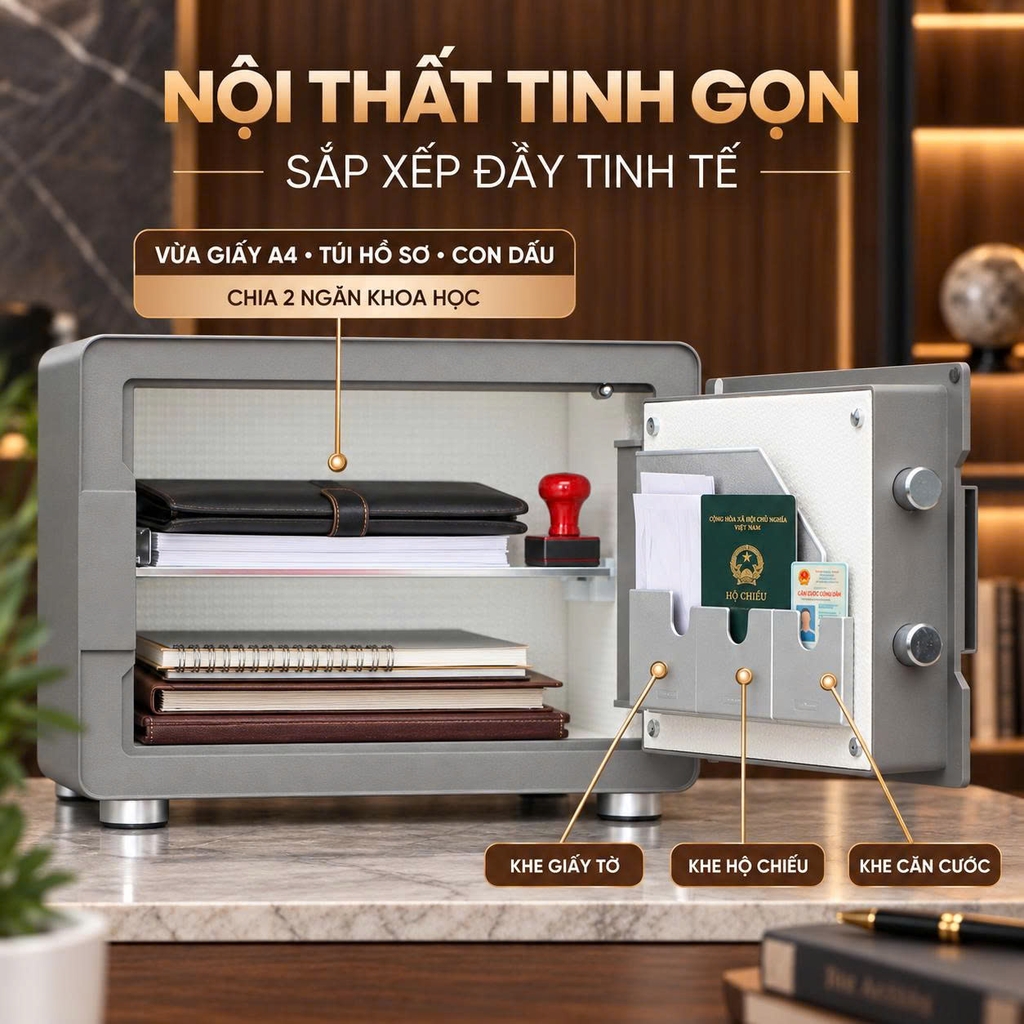Két sắt mini Xiaomi CRMCR 30MS - Thương hiệu quốc tế, Khóa vân tay điện tử đạnh danh, 8 chế  độ cảnh báo thông minh qua điện thoại