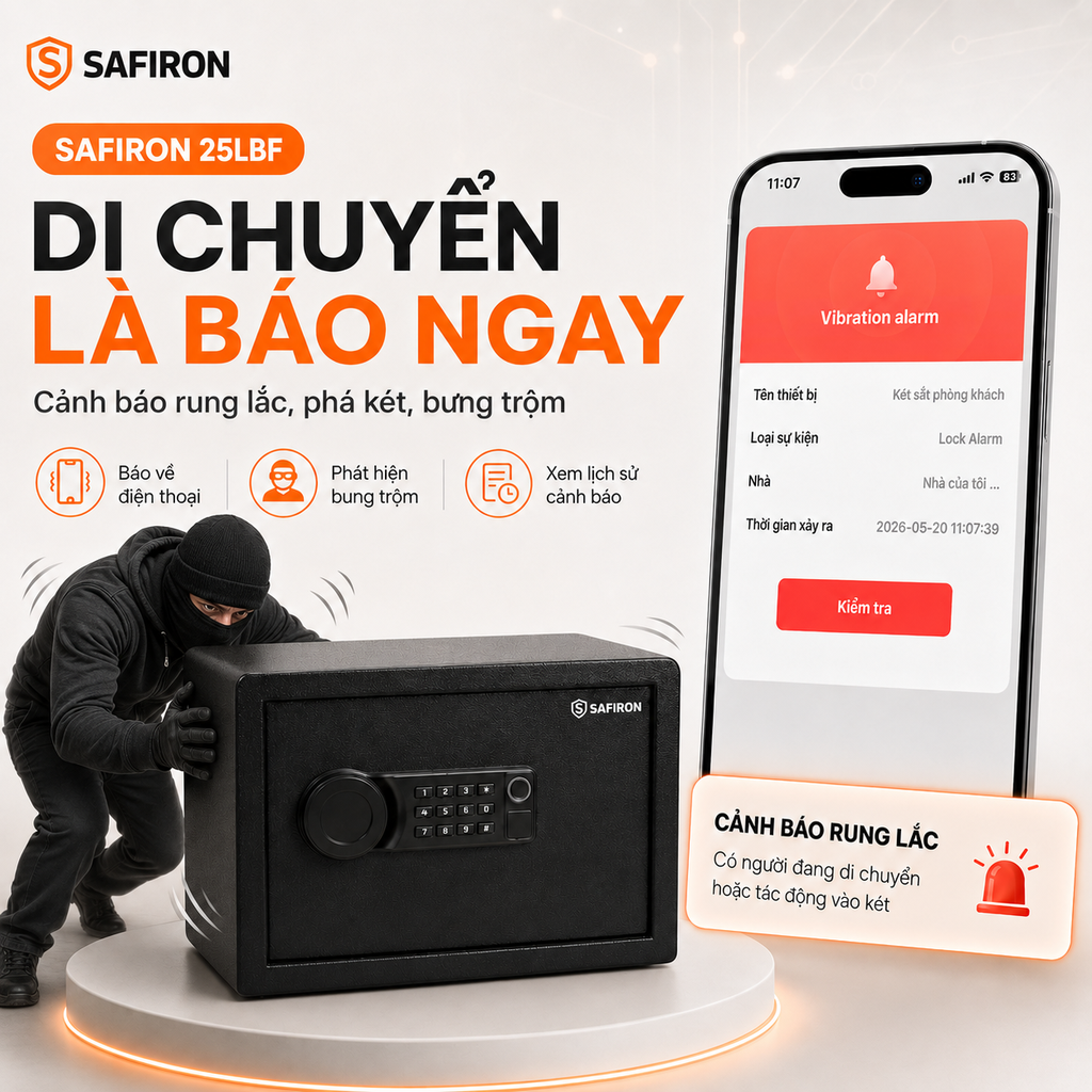 Két Sắt Mini Thông Minh Safiron 25LBF Vân Tay Điện Tử Kết Nối Điện Thoại