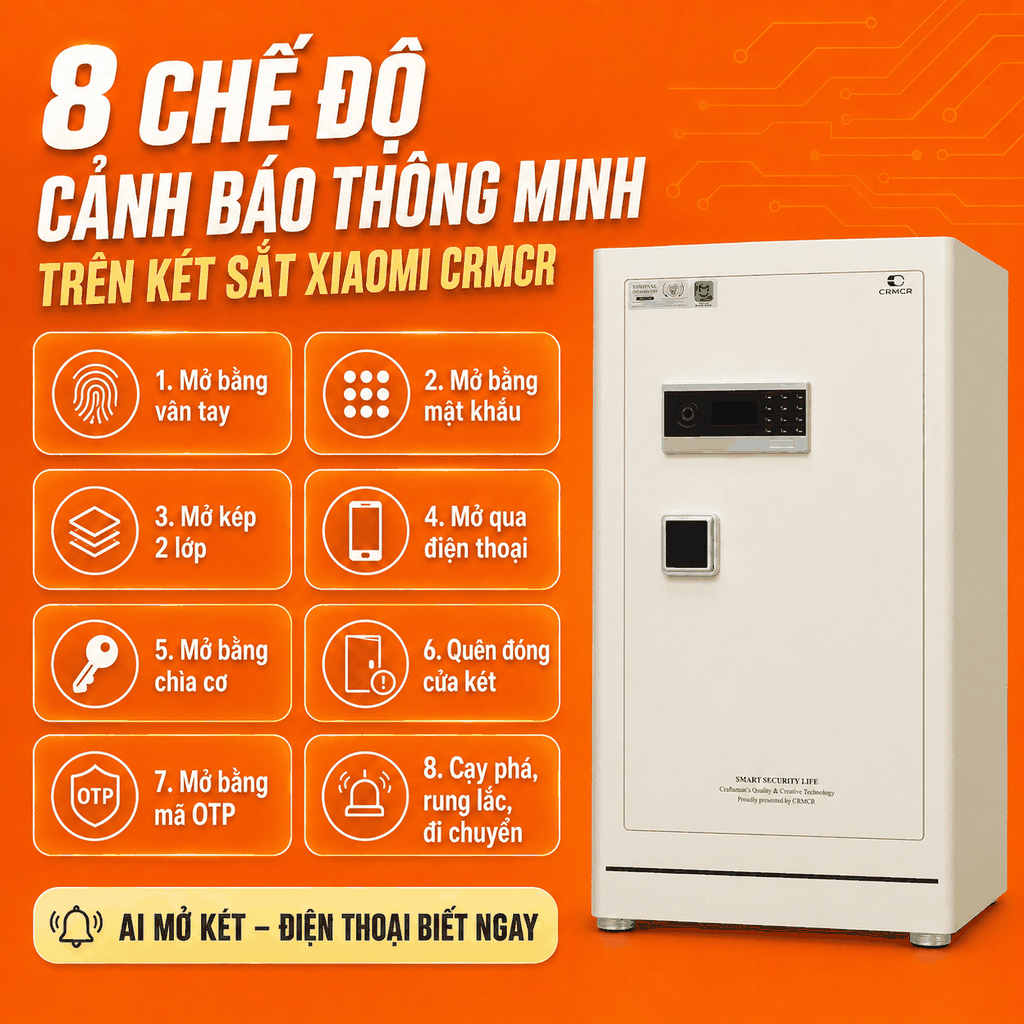 Két Sắt Xiaomi CRMCR 120LE Khóa Vân Tay Điện Tử Định Danh Người Mở, Thép Q345 Đúc Đặc 6 Mặt, 8 Chế Độ Cảnh Báo Về Điện Thoại