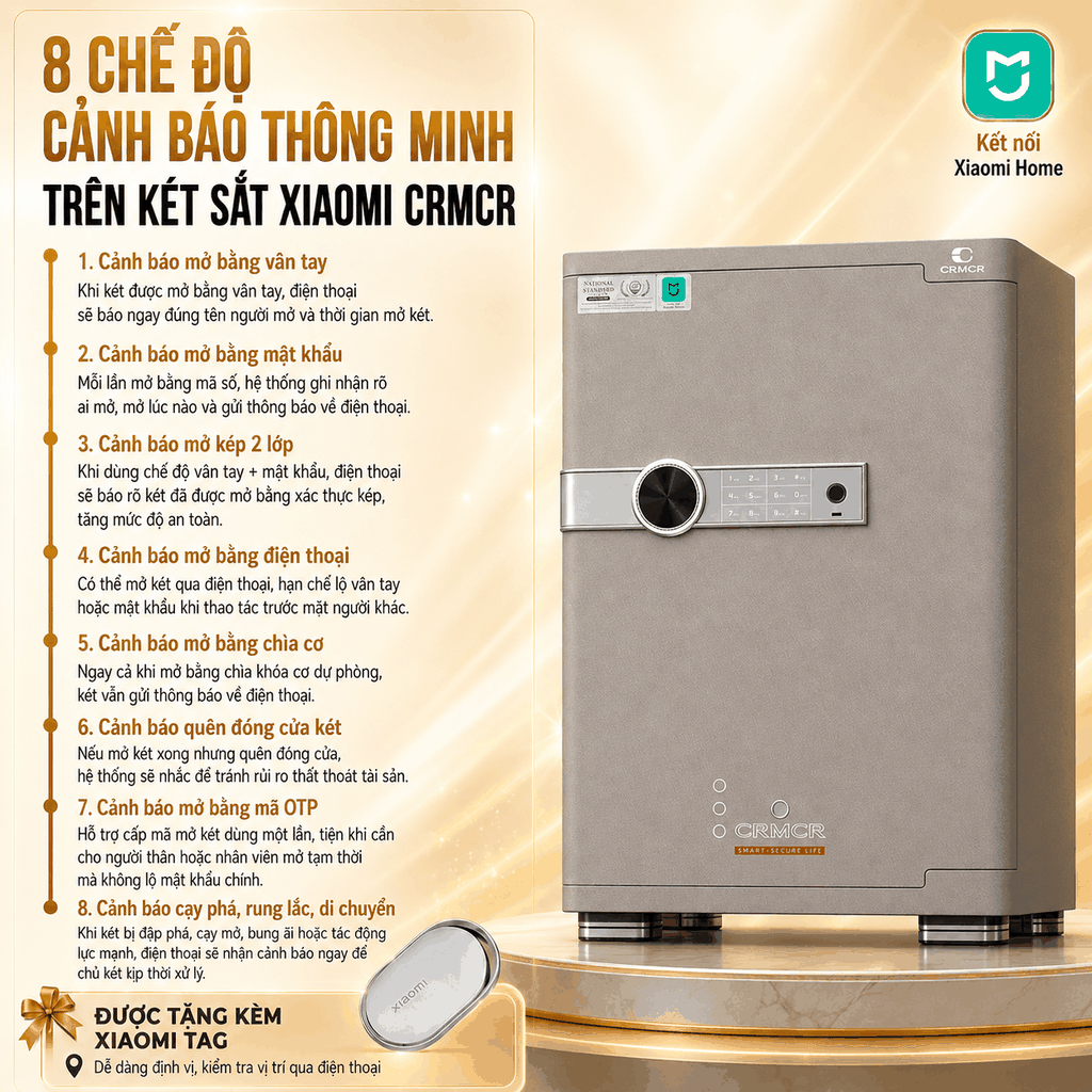 Két Sắt Xiaomi CRMCR 65JB Thép đặc nguyên khối –  Khóa vân tay điện tử định danh người dùng cảnh trộm báo điện thoại