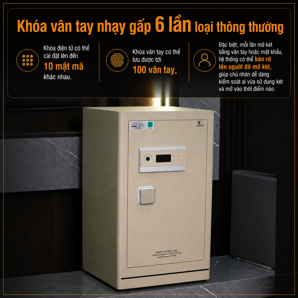 Két sắt Xiaomi CRMCR 80LE Thép đặc nguyên khối - Khóa vân tay điện tử định danh người dùng cảnh trộm báo điện thoại