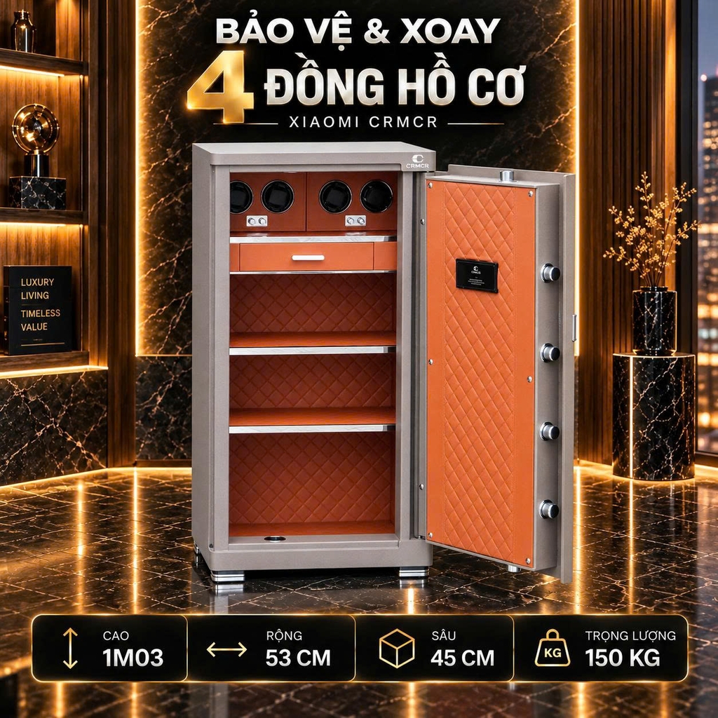 Két Sắt Xiaomi CRMCR 100JBW Xoay Đồng Hồ Cơ, Chống Cháy, Cảnh Báo Trộm Về Điện Thoại