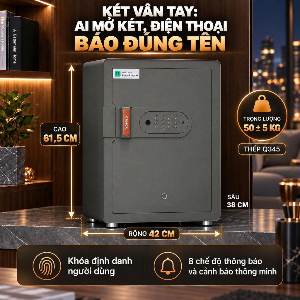 Két Sắt Xiaomi CRMCR Thông Minh 60MS Khóa vân tay tự động