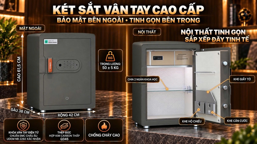 Két Sắt Xiaomi CRMCR Thông Minh 60MS Khóa vân tay tự động