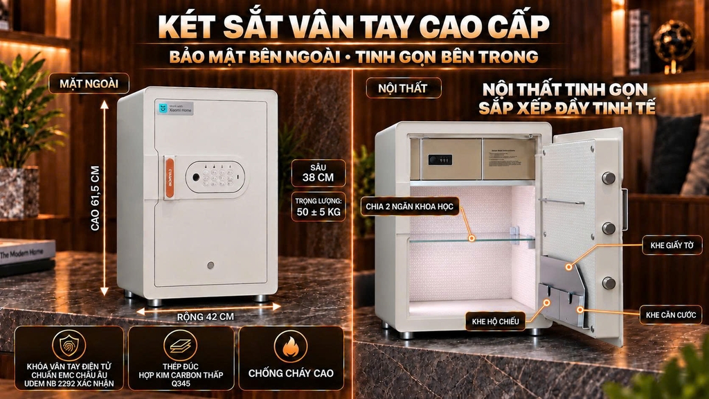 Két Sắt Xiaomi CRMCR Thông Minh 60MS Khóa vân tay tự động
