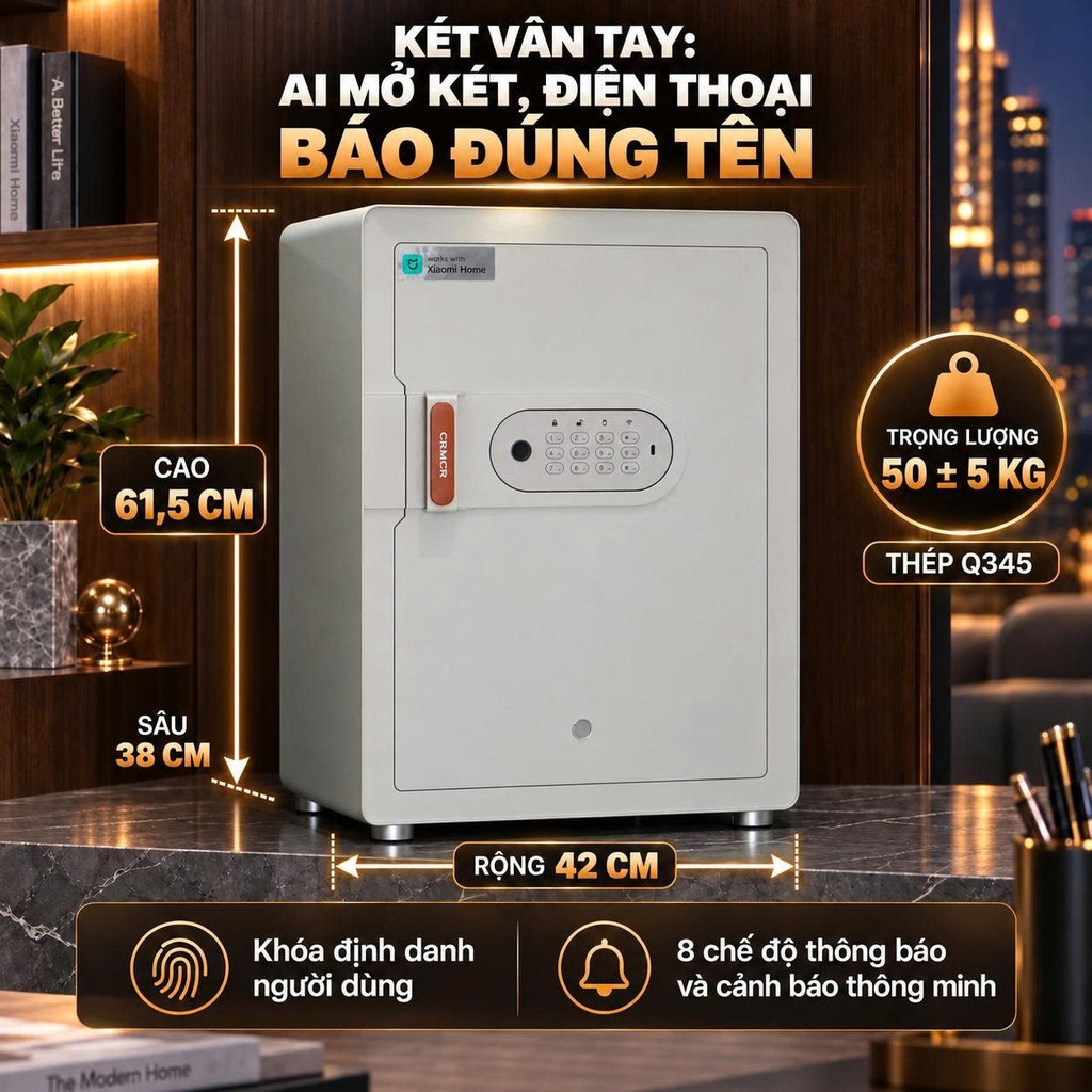 Két Sắt Xiaomi CRMCR Thông Minh 60MS Khóa vân tay tự động