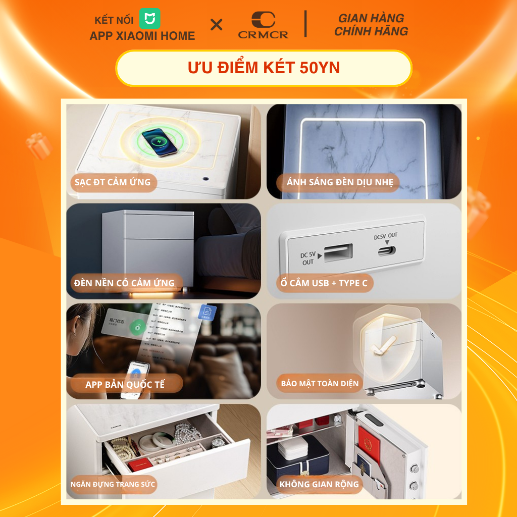 Két Sắt Tủ Đầu Giường Xiaomi CRMCR 50YN Kết Nối APP Điện Thoại Thông Minh