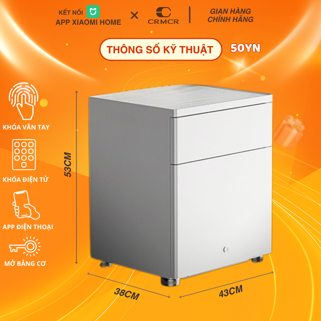 Két Sắt Tủ Đầu Giường Xiaomi CRMCR 50YN Kết Nối APP Điện Thoại Thông Minh