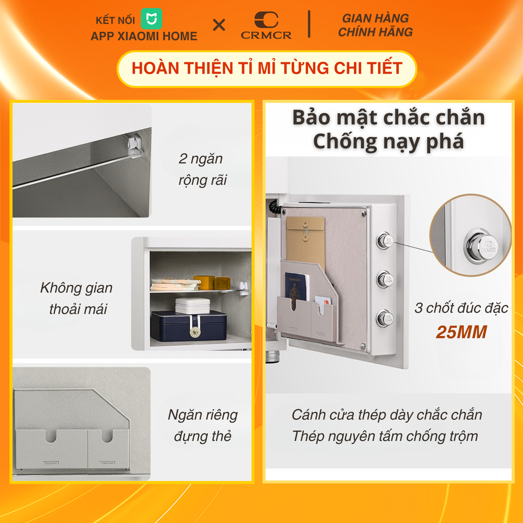 Két Sắt Tủ Đầu Giường Xiaomi CRMCR 50YN Kết Nối APP Điện Thoại Thông Minh