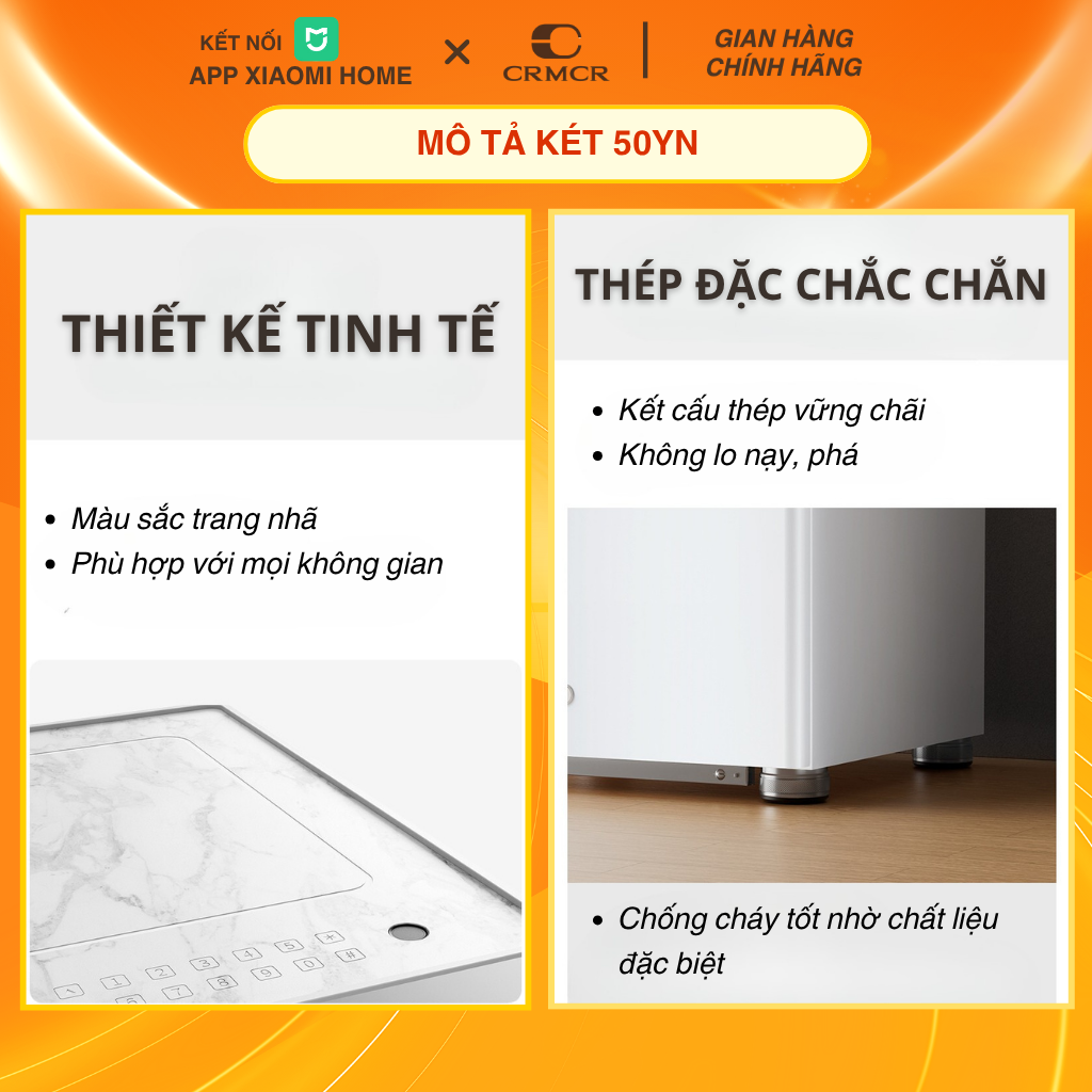 Két Sắt Tủ Đầu Giường Xiaomi CRMCR 50YN Kết Nối APP Điện Thoại Thông Minh