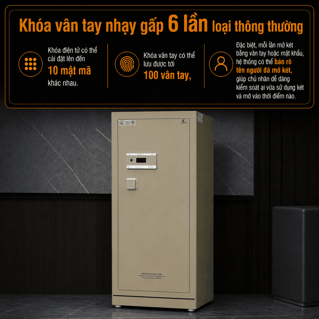 Két Sắt Xiaomi CRMCR 150LE Cỡ Lớn 220kg Báo Động Điện Thoại, Vân Tay Định Danh, Bảo Hành 6 Năm