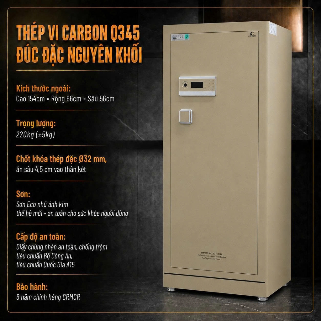 Két Sắt Xiaomi CRMCR 150LE Cỡ Lớn 220kg Báo Động Điện Thoại, Vân Tay Định Danh, Bảo Hành 6 Năm