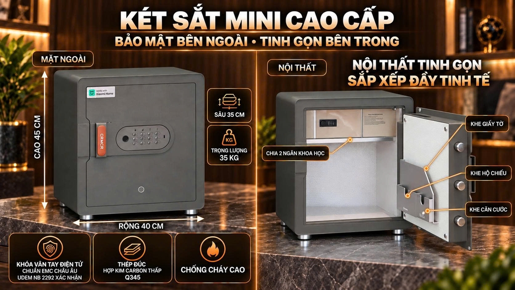 Két sắt thông minh thép đúc đặc Xiaomi CRMCR 45MS - Khóa vân tay điện tử định danh người mở