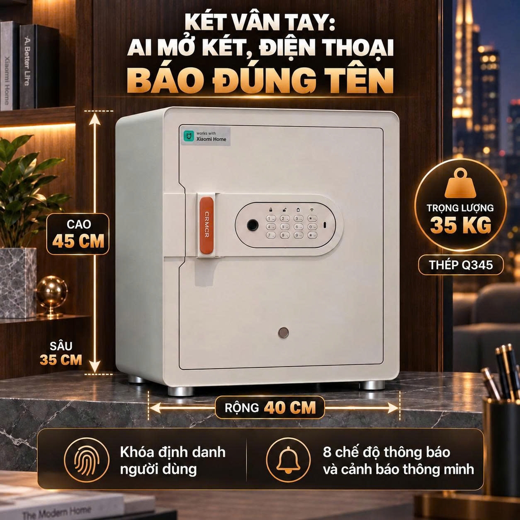 Két sắt thông minh thép đúc đặc Xiaomi CRMCR 45MS - Khóa vân tay điện tử định danh người mở