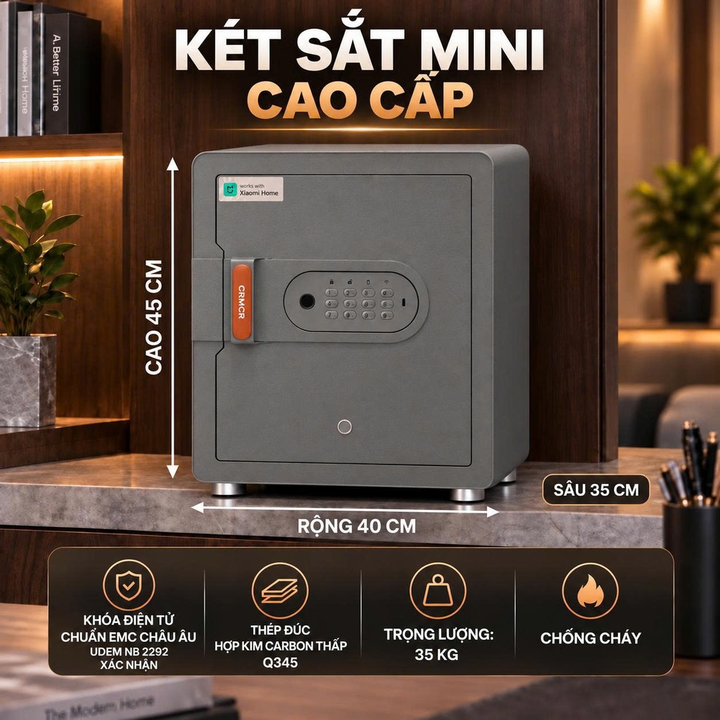 Két sắt thông minh thép đúc đặc Xiaomi CRMCR 45MS - Khóa vân tay điện tử định danh người mở