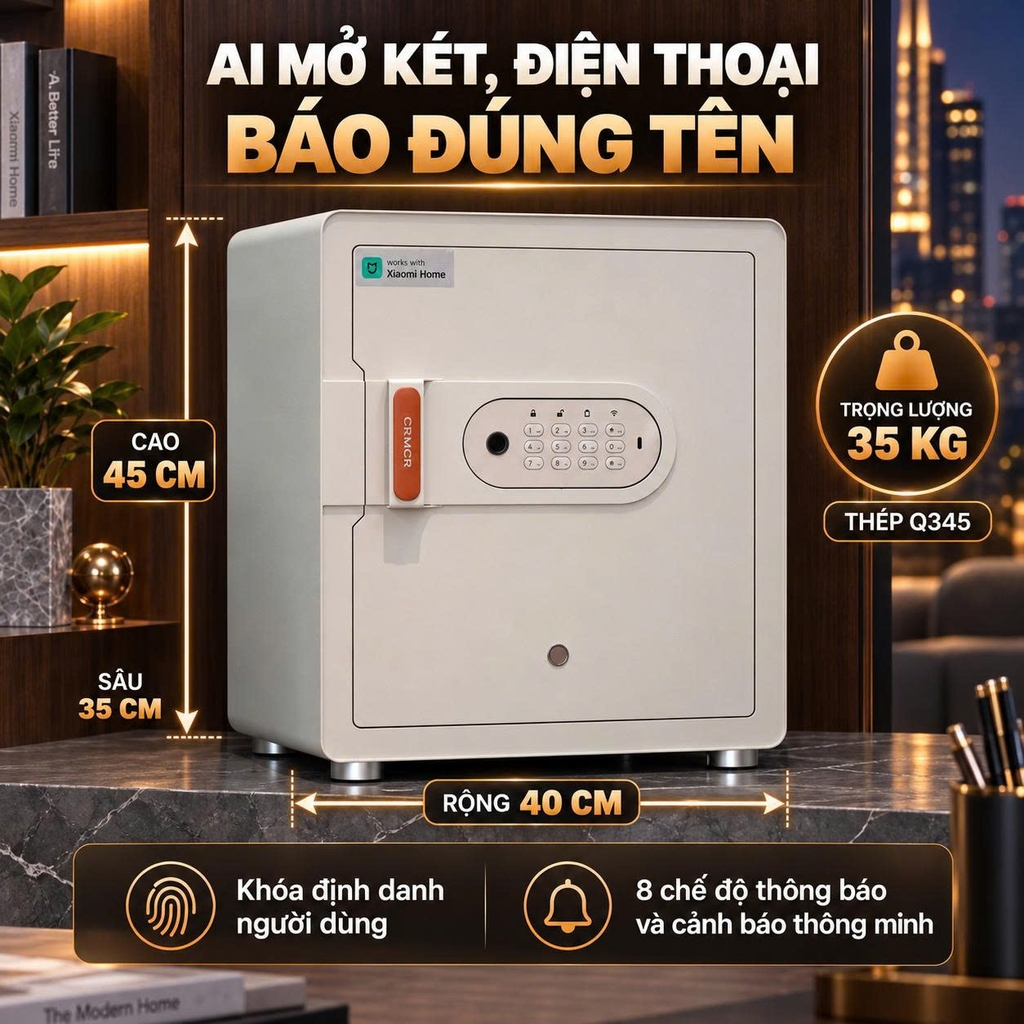 Két sắt thông minh thép đúc đặc Xiaomi CRMCR 45MS - Khóa vân tay điện tử định danh người mở