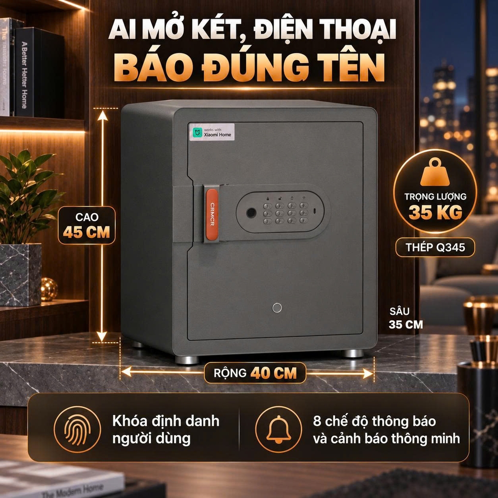 Két sắt thông minh thép đúc đặc Xiaomi CRMCR 45MS - Khóa vân tay điện tử định danh người mở