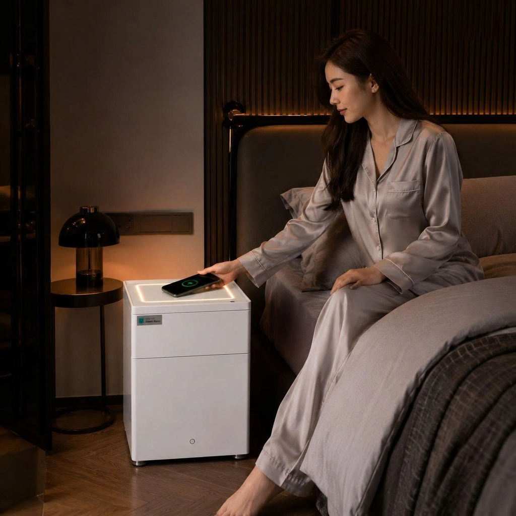 Két Sắt tủ đầu giường kèm sạc điện thoại Xiaomi CRMCR 50YN khóa vân tay điện tử định danh người mở