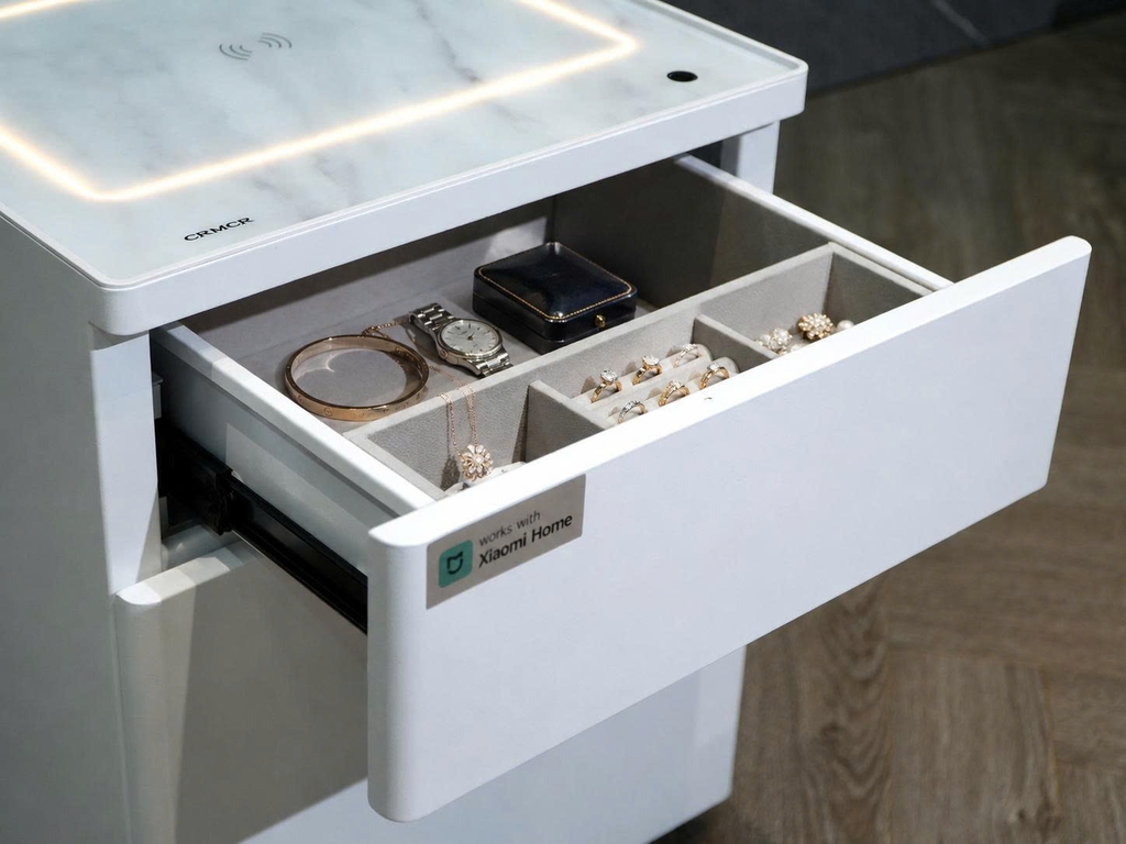 Két Sắt tủ đầu giường kèm sạc điện thoại Xiaomi CRMCR 50YN khóa vân tay điện tử định danh người mở