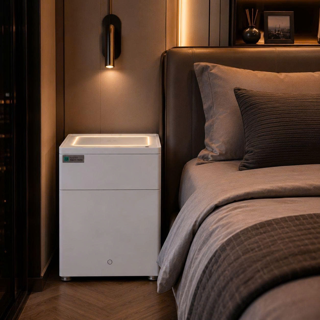 Két Sắt tủ đầu giường kèm sạc điện thoại Xiaomi CRMCR 50YN khóa vân tay điện tử định danh người mở