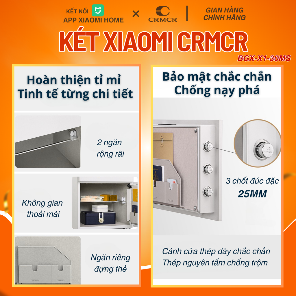 Két Sắt Xiaomi CRMCR Mini Thông Minh 30MS Kết Nối App Điện Thoại