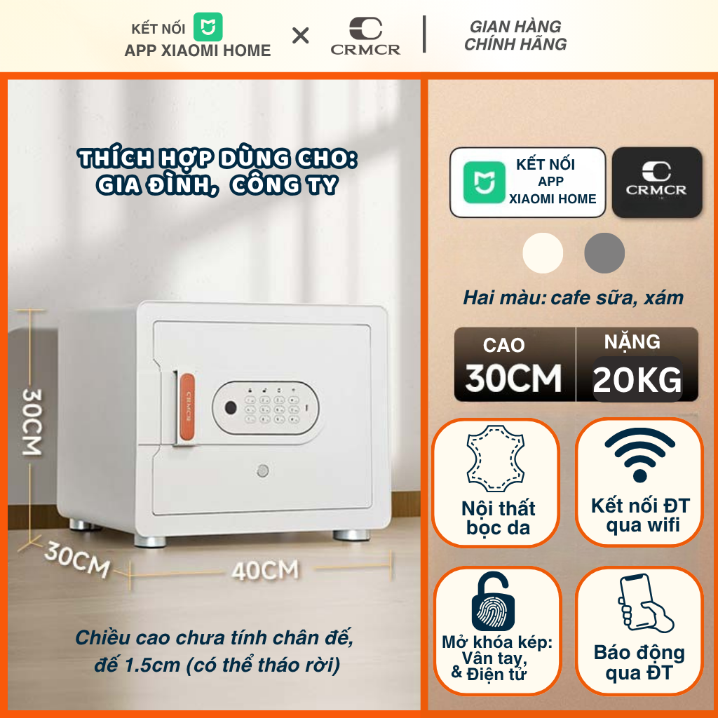 Két Sắt Xiaomi CRMCR Mini Thông Minh 30MS Kết Nối App Điện Thoại