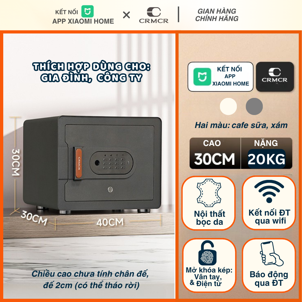 Két Sắt Xiaomi CRMCR Mini Thông Minh 30MS Kết Nối App Điện Thoại