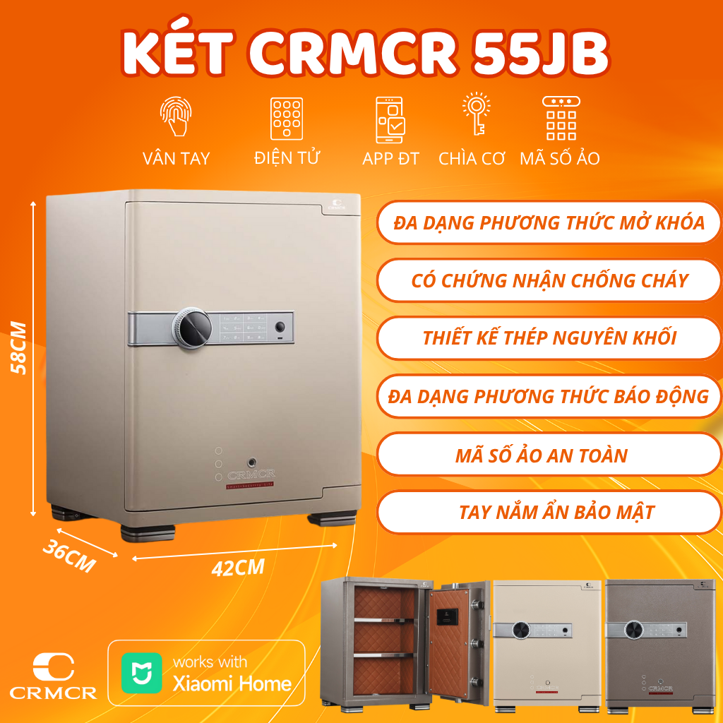 Két Sắt Xiaomi CRMCR 55JB Chống Cháy, Kết Nối App Xiaomi Home
