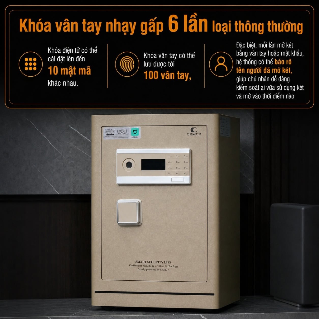 Két sắt Xiaomi CRMCR 60LE Thép đặc nguyên khối - Khóa vân tay điện tử định danh người dùng cảnh trộm báo điện thoại