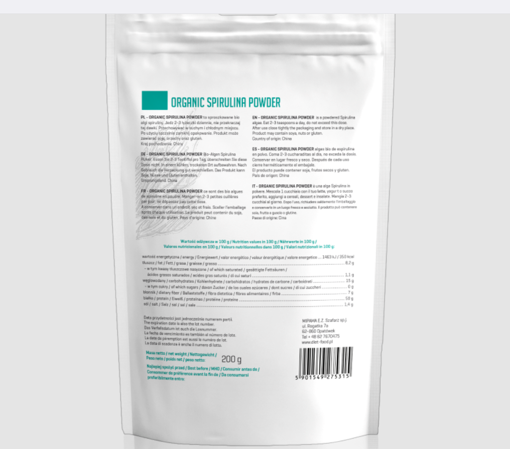 Bột tảo xoắn Spirulina hữu cơ Diet Food 200g