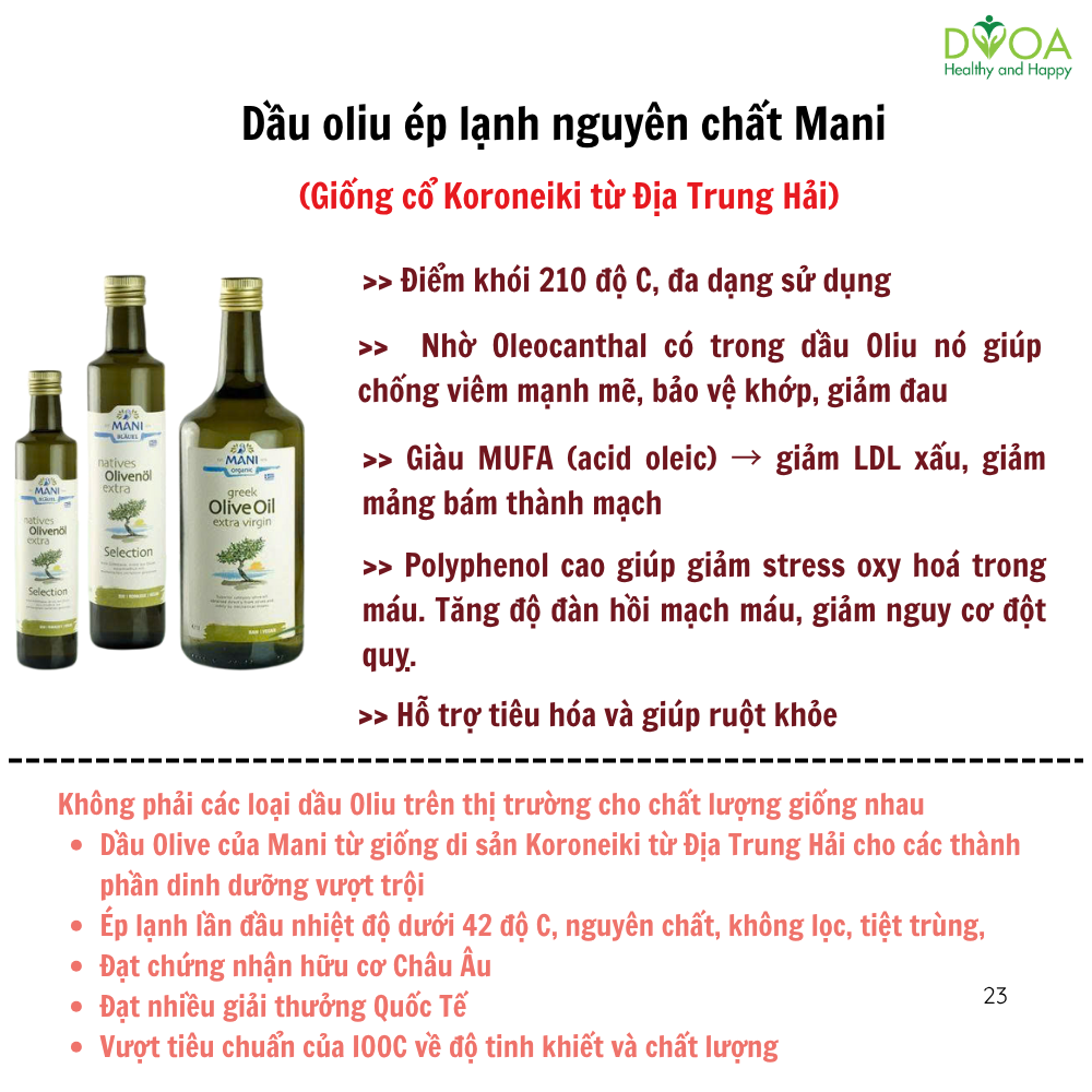 Dầu extra vigin olive hữu cơ Mani 500ml