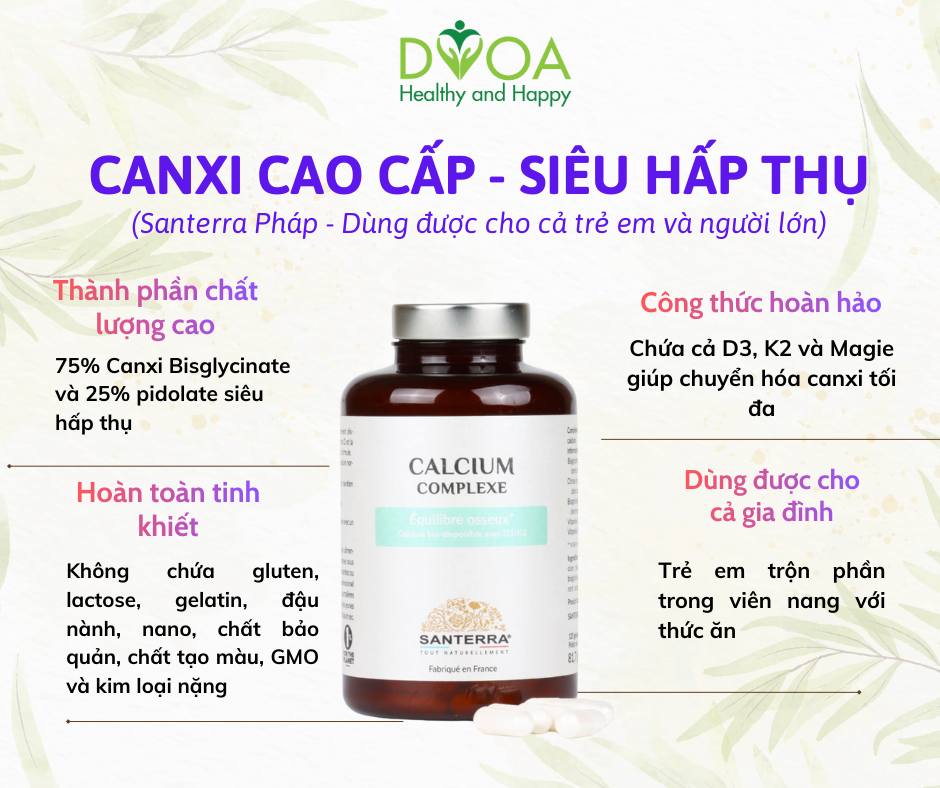 Calcium Complexe Santerra Pháp hữu cơ 120 viên