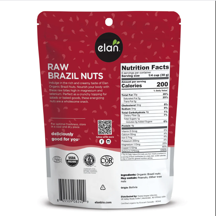 Hạt quả hạch Brazill Nuts hữu cơ Elan 185g