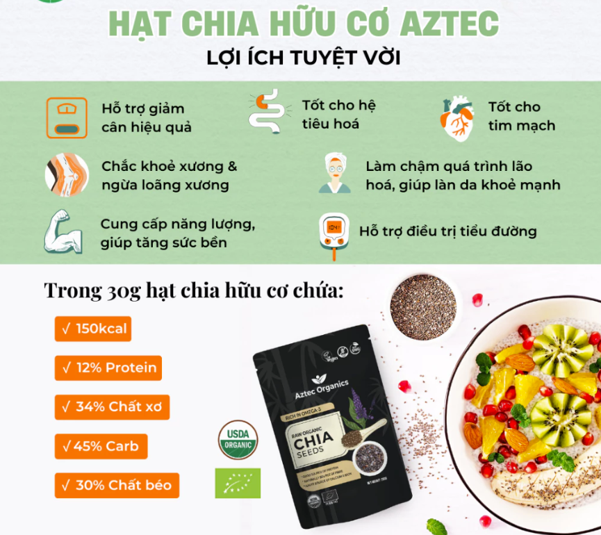 Hạt chia hữu cơ 200g Aztec Organics