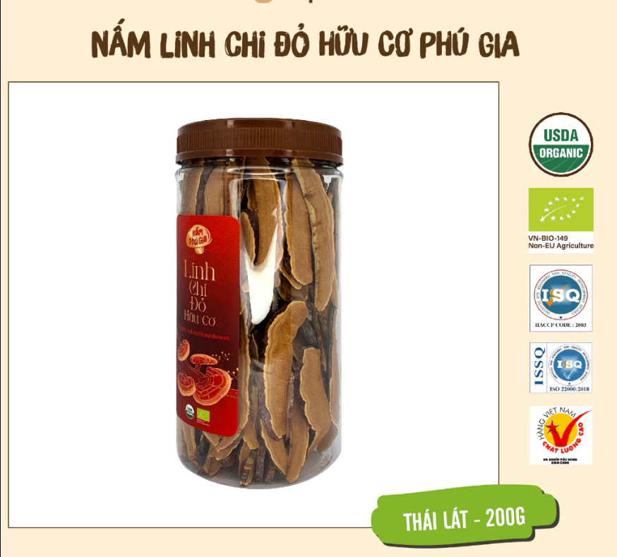 Nấm linh chi đỏ hữu cơ dạng thái lát 200g