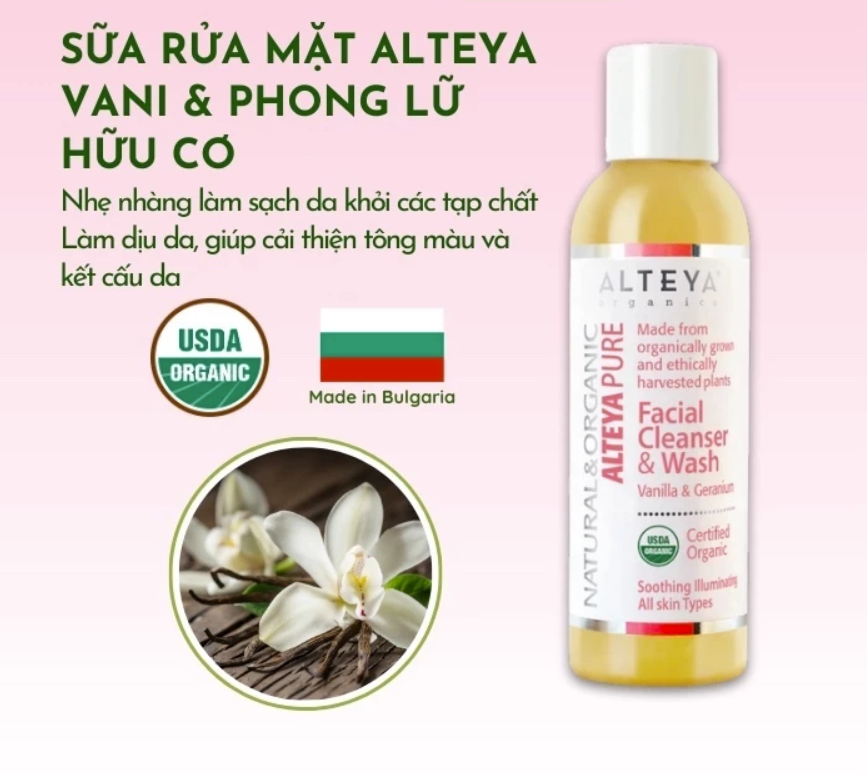 Sữa Rửa Mặt trái vani & cây Phong Lữ Hữu Cơ Alteya Organics (150ml)