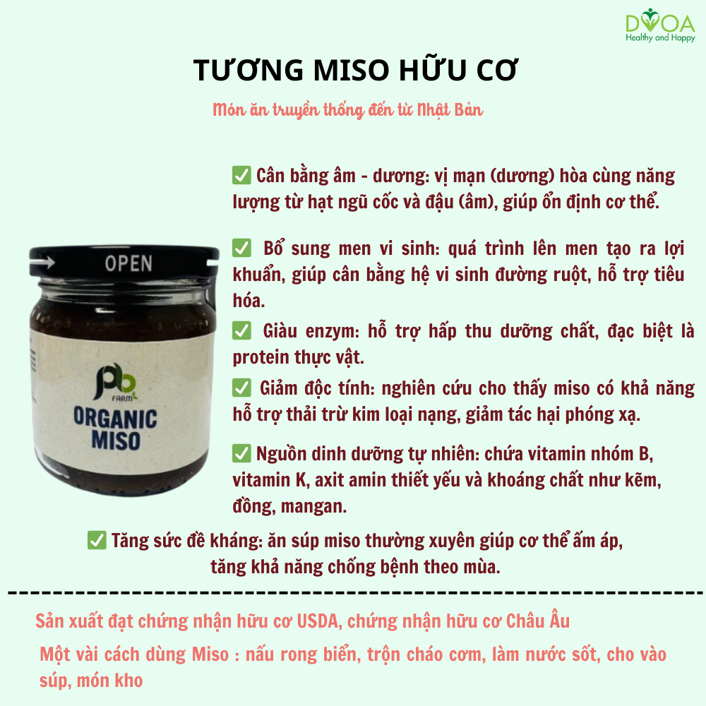 TƯƠNG MISO HỮU CƠ PB Farm 200g