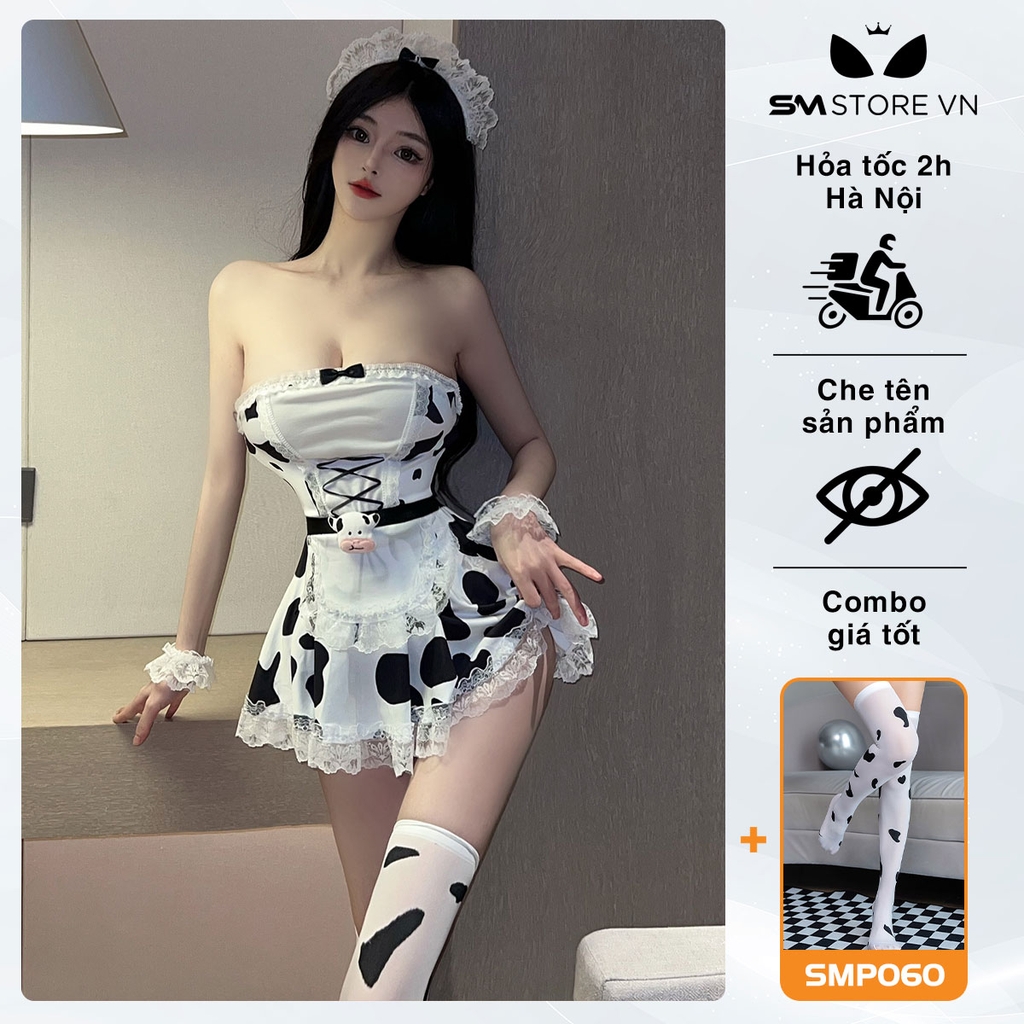 SMS105 - Váy cúp ngực xếp ly cosplay bò sữa siêu ngắn sexy gợi cảm