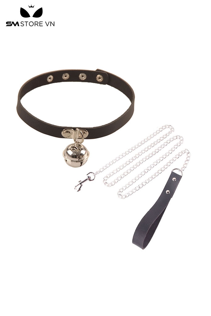 SMP106 - vòng cổ choker đính chuông dây da PU 4 nấc cài