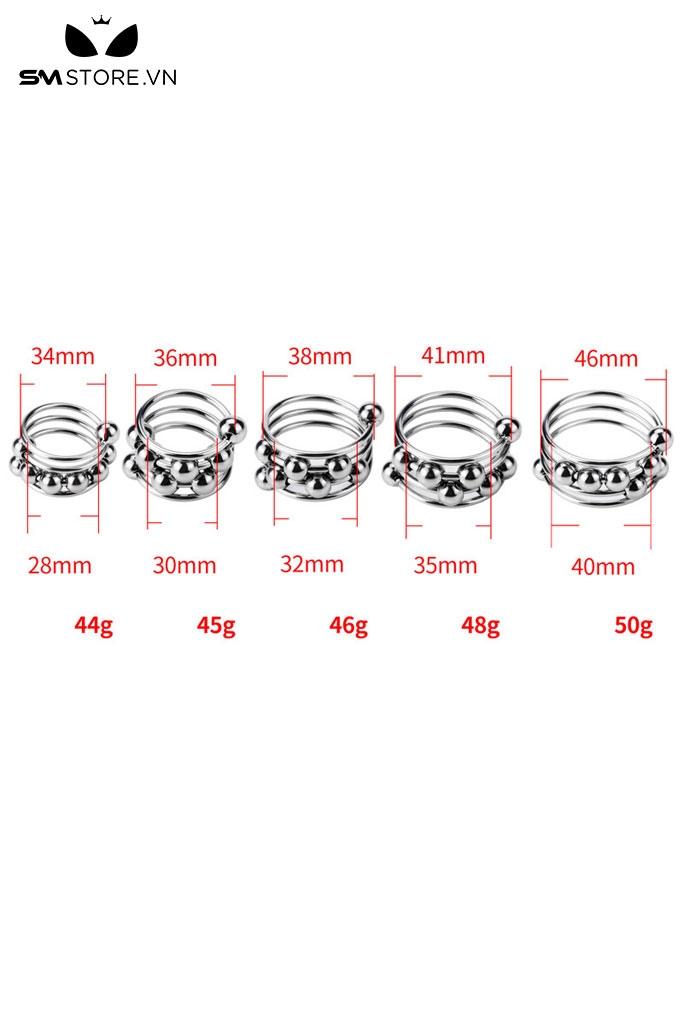 SMT622 - Vòng đeo dương vật inox có bi hình lo xo với 4 size