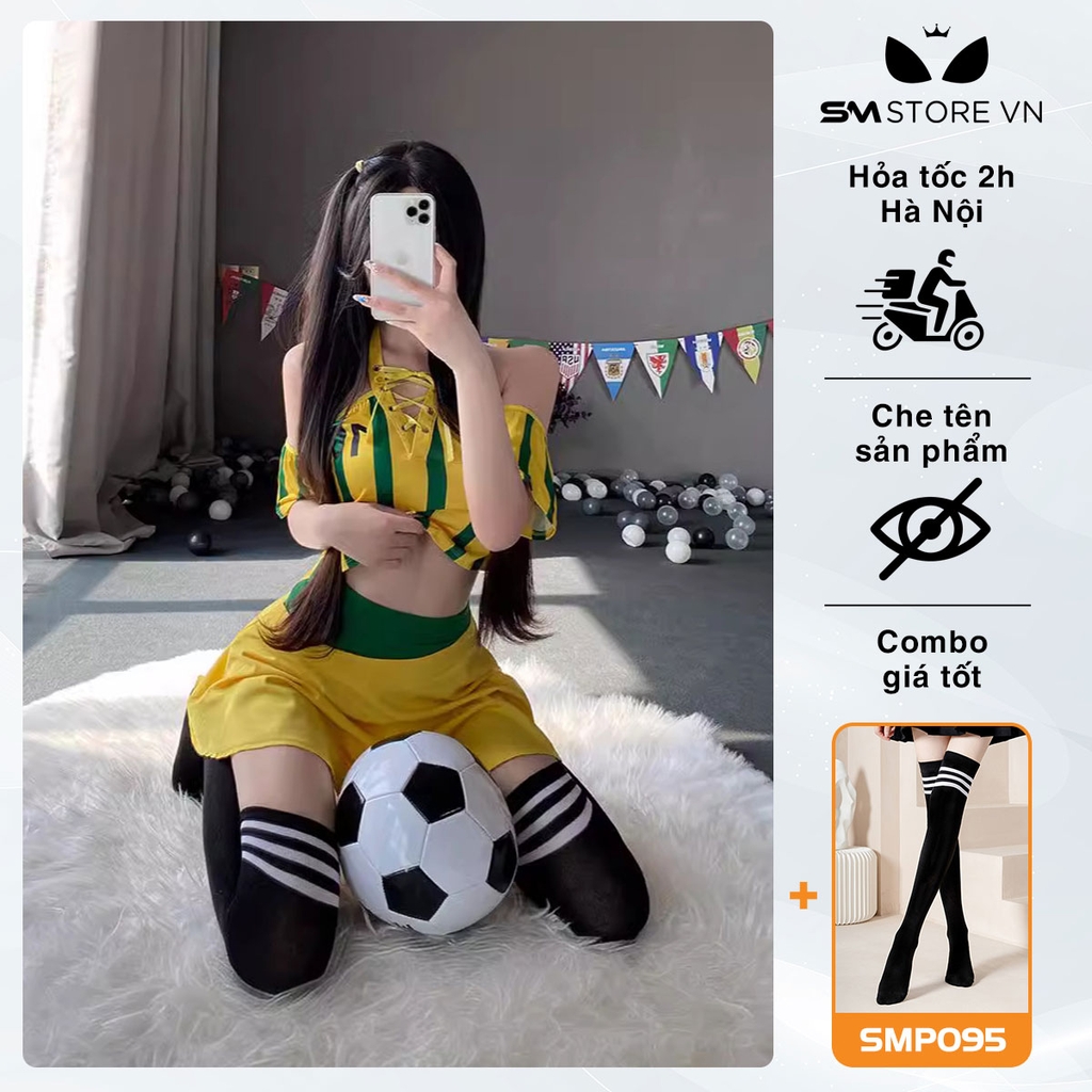 SMS787 - Bộ đồ cổ động viên bóng đá áo croptop và váy xòe sexy