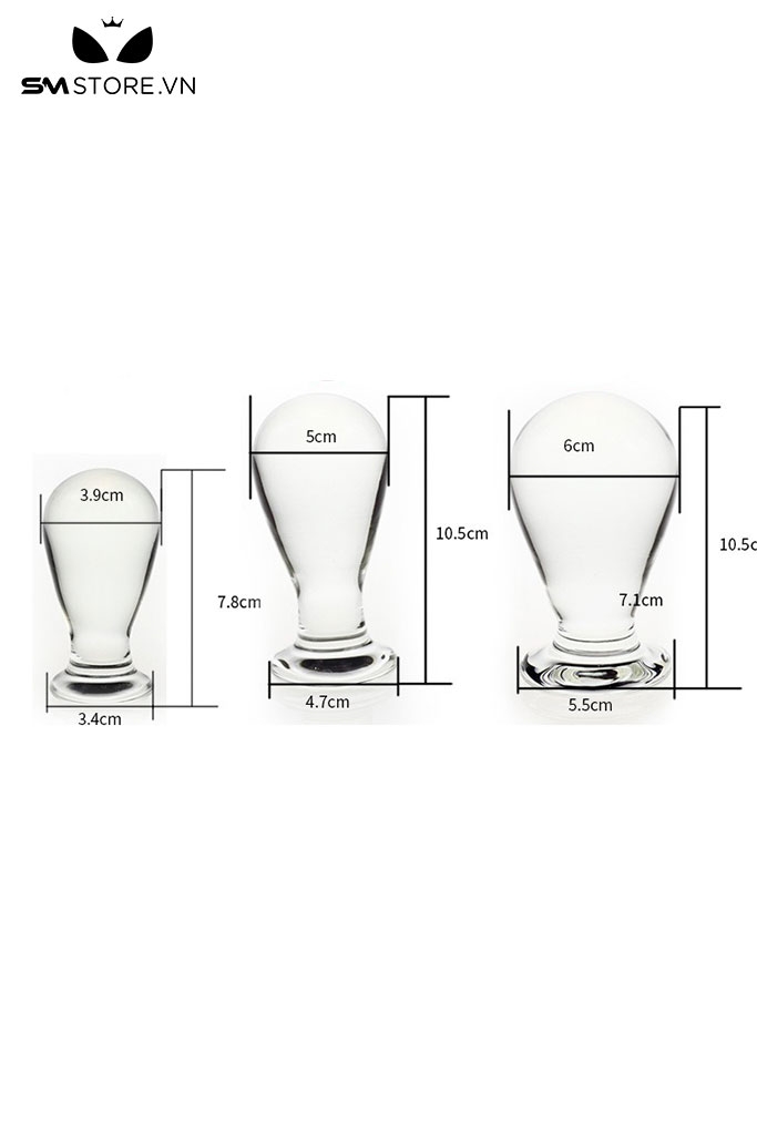 SMT1356 - Phích cắm hậu môn thủy tinh trong suốt có 3 size