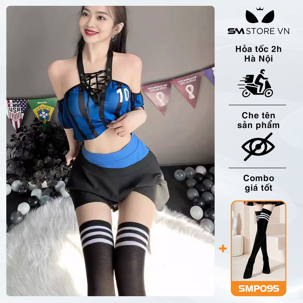 SMS787 - Bộ đồ cổ động viên bóng đá áo croptop và váy xòe sexy
