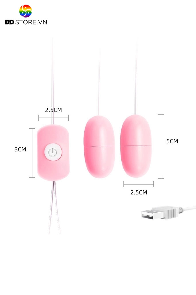 BDT1940 - Trứng rung 2 đầu sạc trực tiếp có dây bằng nhựa dài 5cm