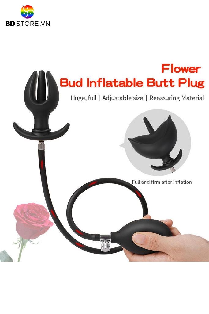 BDT2991 - Anal plug bơm bóng bóp thiết kế nở hoa cánh sò mix chân đế rộng