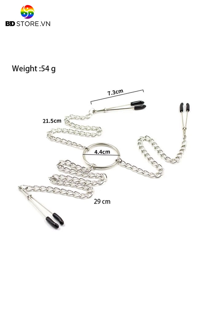 BDT284 - Kẹp âm vật và ti 3 đầu với dây xích kim loại dài 29cm