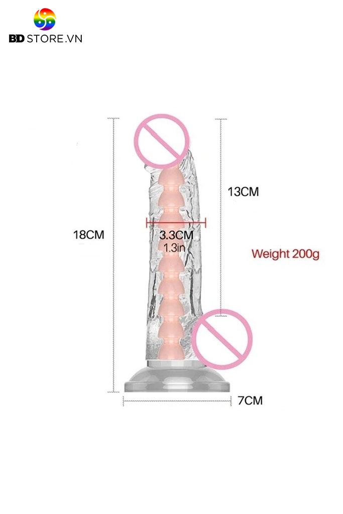 BDT1784 - Dương vật giả trong suốt silicon có khớp bẻ cong dài 13cm