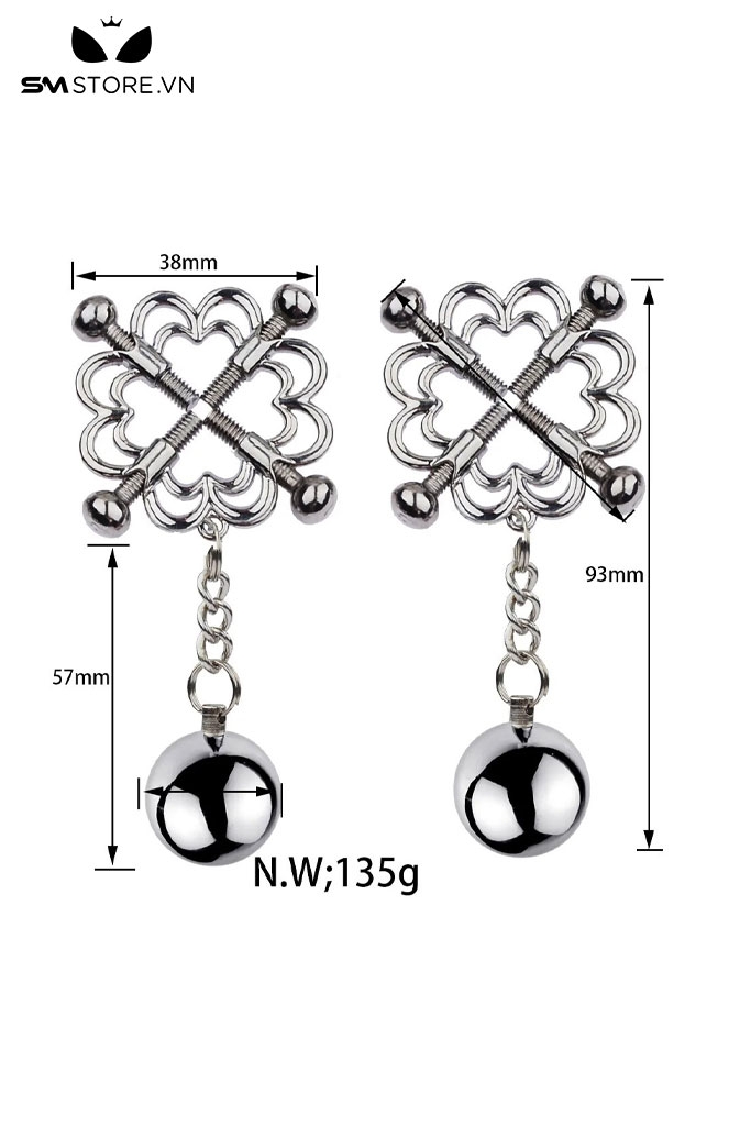 SMT2657 - Kẹp núm vú hoa anh đào mix kèm dây xích và quả bóng