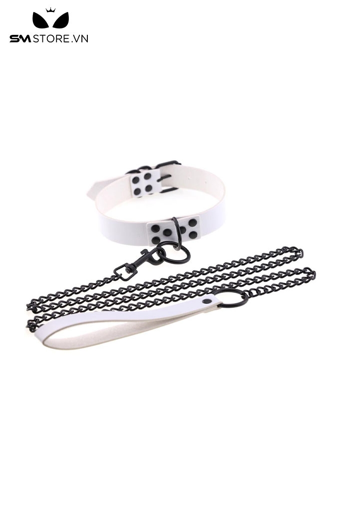 SMT2494 - xích cổ SM với chất liệu da có thiết kế dây kéo màu đen