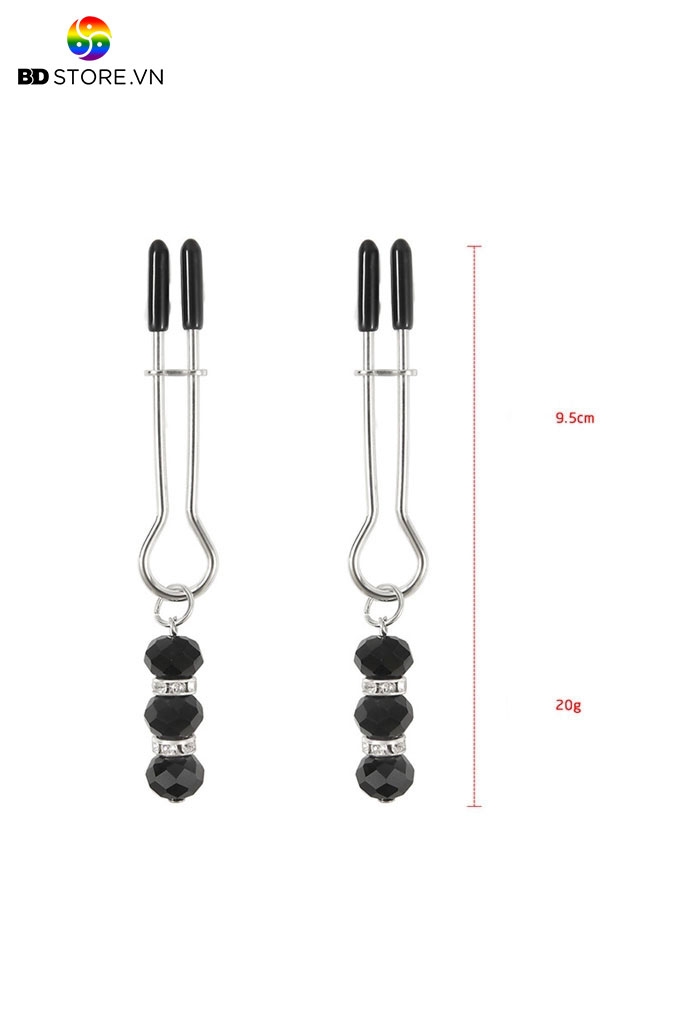 BDT340 - Kẹp núm vú dạng thanh treo dài với chuỗi hạt cắt cạnh